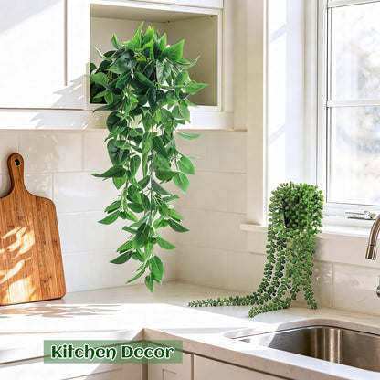 Der Rose 4Pcs Fake Plants Hanging Artificial Ivy Vine Faux Eucalyptus Hanging Plants, Boston Fern, String of Pearls for Living Room Aesthetic Bedroom Boho Kitche Wall Shelf Indoor Outdoor Decor