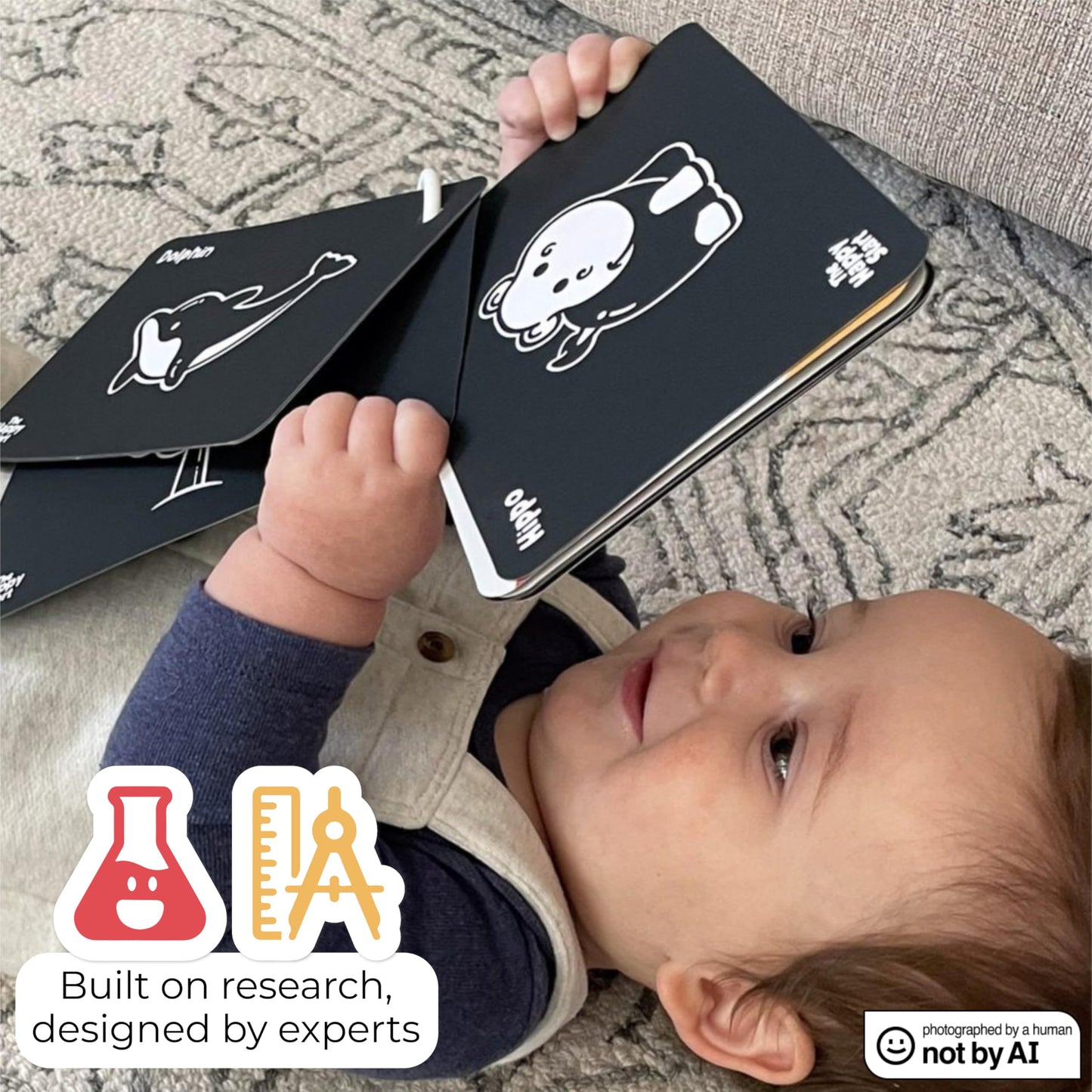 Happy Start High Contrast Baby Cards for Newborns - Black & White Cards, Water-Resistant, BPA-Free, Portable Educational Flashcards for Visual Stimulation, Award-Winning, Ages 0+ (English & Arabic)