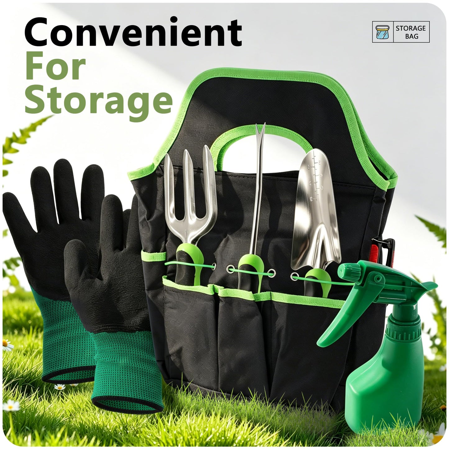 SHRJ 15Pcs Garden Tool Set Heavy Duty Stainless Steel Gardening Hand Tools with 5 Garden Shears Non-Slip Rubber Grip Spade Shovel Organizer Handbag Gardening Gifts for Family Friends