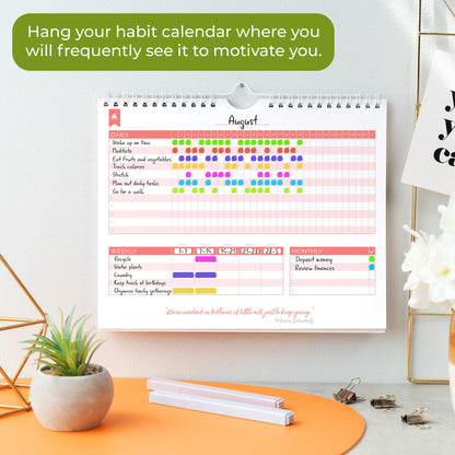 Clever Fox Habit Tracker Calendar – Inspirational Goal Tracker and Habit Calendar for Atomic Habits – Colorful Habit & Goal Planner Journal to Boost Productivity – 24 Months, 10″ x 8″ (Pink)