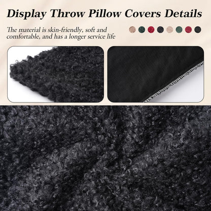 AMZWISE Pillow Covers Decorative Curly Teddy Wool 22X22 Inch Throw Pillows Set of 2 for Outdoor Garden, Boucle Textured Neutral Cushion Covers for Chair Sofa Bedroom Living Room Bed Decor, Black