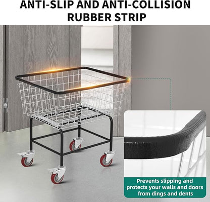 Extra-Large Rolling Laundry Cart with Wheels Holds 4 Washer Loads, Wire Laundry Basket, Heavy-Duty Steel Storage Basket with Galvanized Finish, for Commercial or Home Laundry