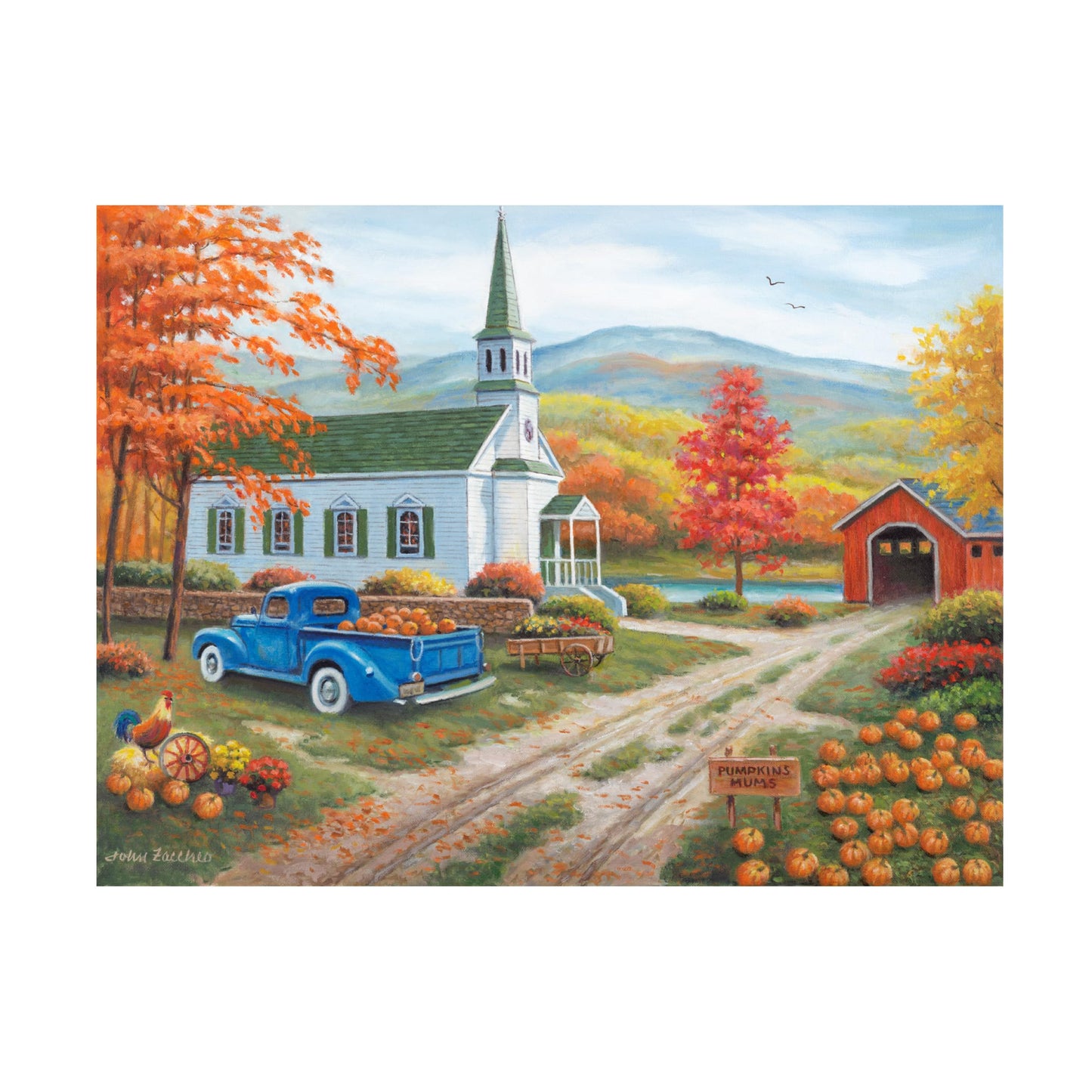 Trademark Fine Art Canvas Wall Art - John Zaccheo 'Pumpkin Gathering' Wall Art for Living Room, Bedroom, or Office Décor 19 x 14 Inches