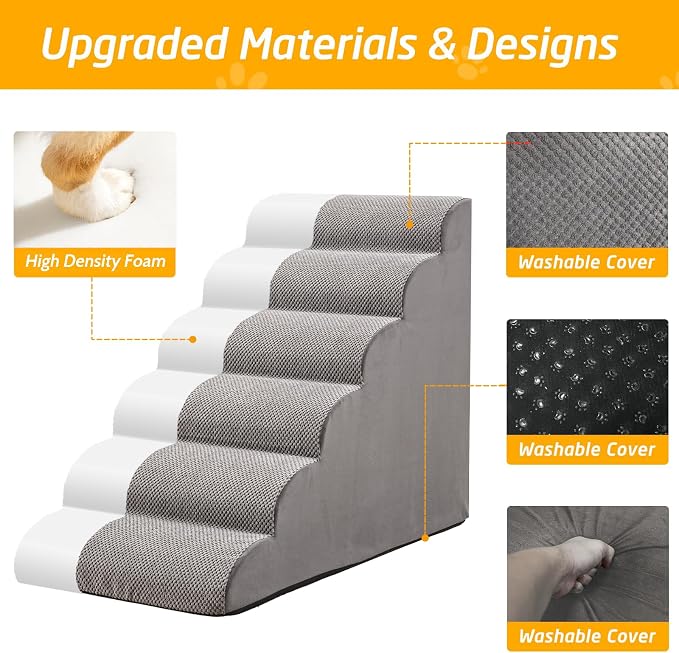 30" H Dog Stairs for Small and Medium Dogs 6-Step Ramps for High Beds and Couch Non-Slip Extra Wide Pet Stairs for Old Dogs and Puppy and Cat - Stable & Durable with Machine Washable Cover Indoor