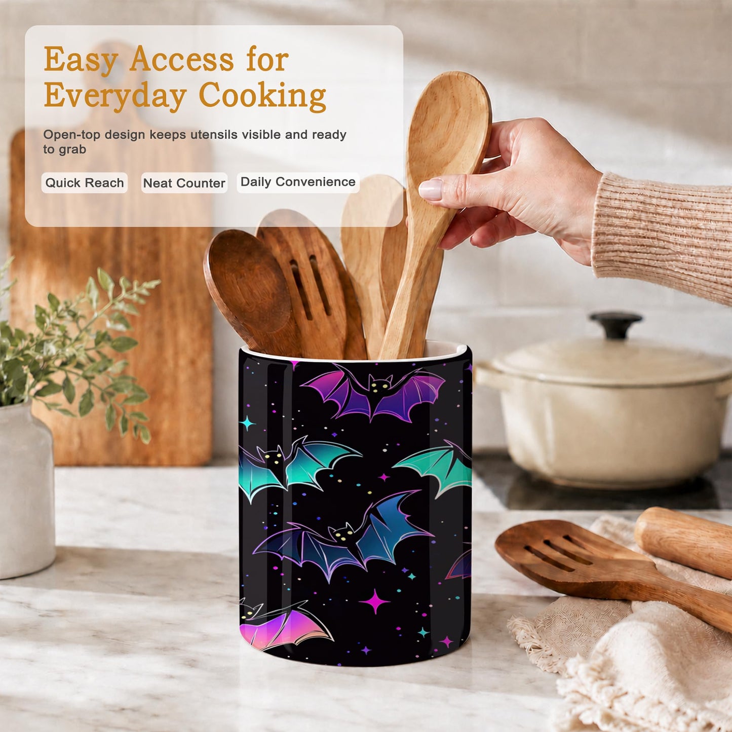 Axxitude Kitchen Utensil Holder,Magic Bat Large Ceramic Utensil Crock Organizer for Spatulas,Spoons and Cooking Tools,Kitchen,Home Decoration 6.3"