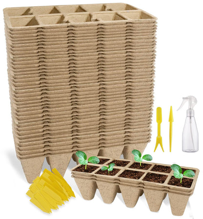 SYITCUN 400 Cells Seed Starter Tray, 40 Pack Biodegradable Seed Starter Kit, Peat Pots for Seedlings with 400 Plant Labels, 2 Seed Planting Tool and 1 Spray Bottle