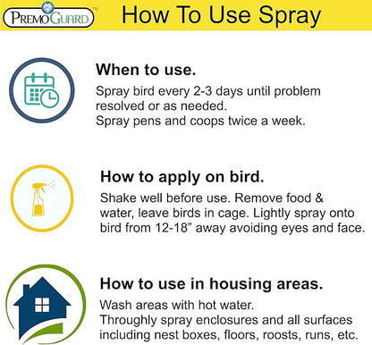 Premo Guard Poultry Spray - 16 oz - Kill Scaly Leg, Mites, Fleas, Lice, & Other Pest on Chickens and in Coops - Natural Plant Based Oils for Control, & Prevention - Family Safe with No Egg Withdrawl
