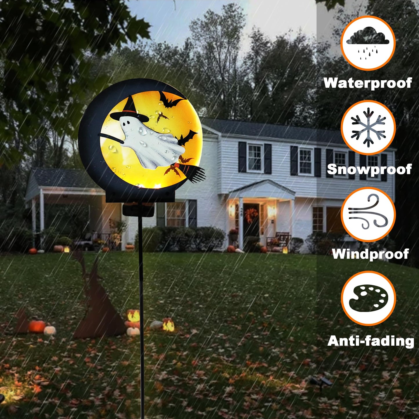 Halloween Ghost Solar Light Stakes Decorations Outdoor, Halloween Lights Ornaments Holiday Decorations Party, Ghost Moom Silhouette Outdoor Halloweens Decor