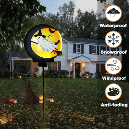 Halloween Ghost Solar Light Stakes Decorations Outdoor, Halloween Lights Ornaments Holiday Decorations Party, Ghost Moom Silhouette Outdoor Halloweens Decor