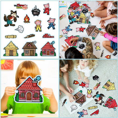 Peryiter 14 Pack Three Little Pigs Felt Board Story Sets Precut Board Flannel Figures Stories for Preschool Toddlers Stories Play Activity