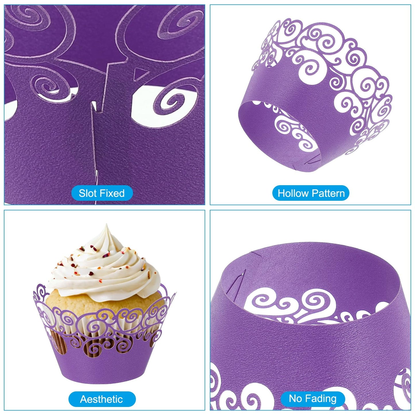 PATIKIL Cupcake Wrappers Paper, 50 Pack Baking Cups Standard Cloud Decoration for Anniversary Birthday Weddings and Parties, Dark Purple