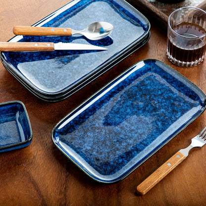 vancasso Stern Serving Platters Set of 4, 11 Inches Rectangular Ceramic Serving Plates, Blue Serving Trays for Entertaining