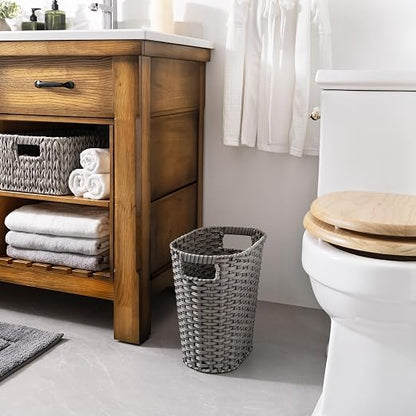 GRANNY SAYS Wicker Bathroom Trash Can, Wicker Waste Basket for Bathroom, Office Trash Can, Trash Bin for Bedroom, Wastebasket with Handles, 15 Liters/4 Gallons