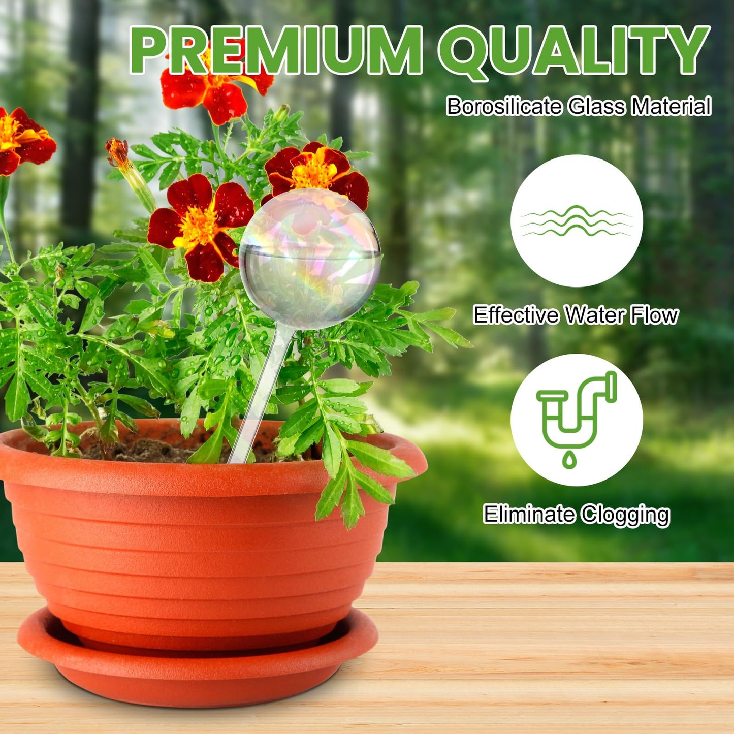 Ferrochef 6 Pcs Iridescent Self Watering Globes Glass Rainbow Plant Self Watering Globes Planter Insert Large Automatic Plant Waterer Bulbs for Planter Indoor Outdoor Garden, 16oz, 13oz, 10oz