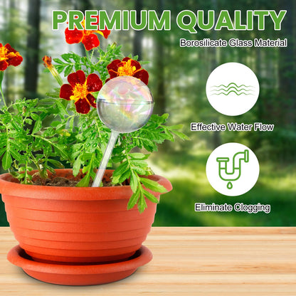 Ferrochef 6 Pcs Iridescent Self Watering Globes Glass Rainbow Plant Self Watering Globes Planter Insert Large Automatic Plant Waterer Bulbs for Planter Indoor Outdoor Garden, 16oz, 13oz, 10oz