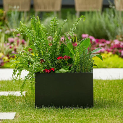 GarveeTech Metal Square Planter Box Tall Planters for Outdoor Plants Modern Heavy Duty with Drainage Holes for Outdoor Patio, Balcony, Yard, with Bottom