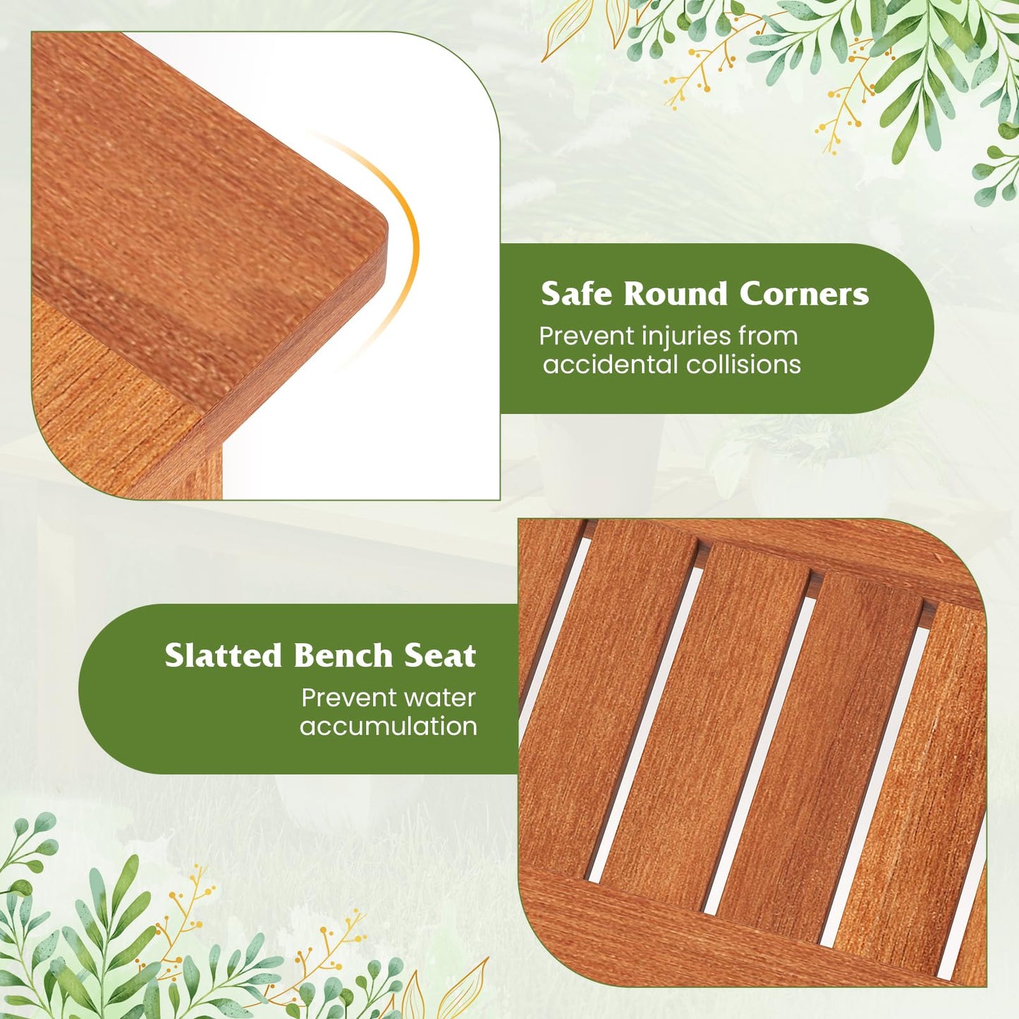 HOMGX Wooden Plant Stand Set of 2, Multifunctional Outdoor Backless Garden Bench with Slatted Seat, Easy Assembly, Rustic Flower Display Shelf for Yard, Entryway, Max Load 330 lbs, Natural