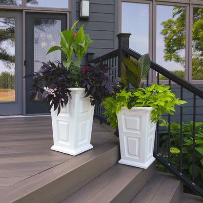 Mayne Wyndham 24-Inch Tall Planter, 2-Pack – Self-Watering, Weather-Resistant Planter for Flowers – Durable Indoor/Outdoor Design for Patio, Porch, or Entryway