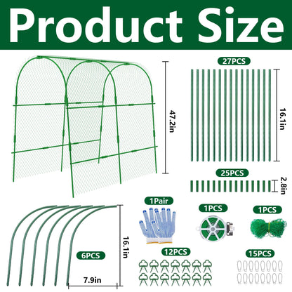 codree Garden Cucumber Trellis for Plant -47x 47 Inch Metal Arch Melon Trellis for Raised Bed -Foldable Tunnel Trellis with Climbing Net Clips for Growing Vine Vegetable