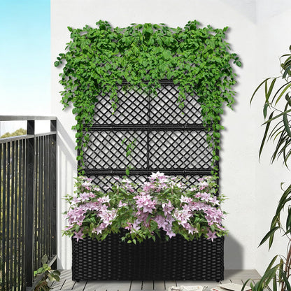 52’’ H Garden Planter Box with Trellis Outdoor for Vine Climbing Plants, Flowers Handwoven Rattan Garden Bed with Removable Liners for Backyard Patio Balcony