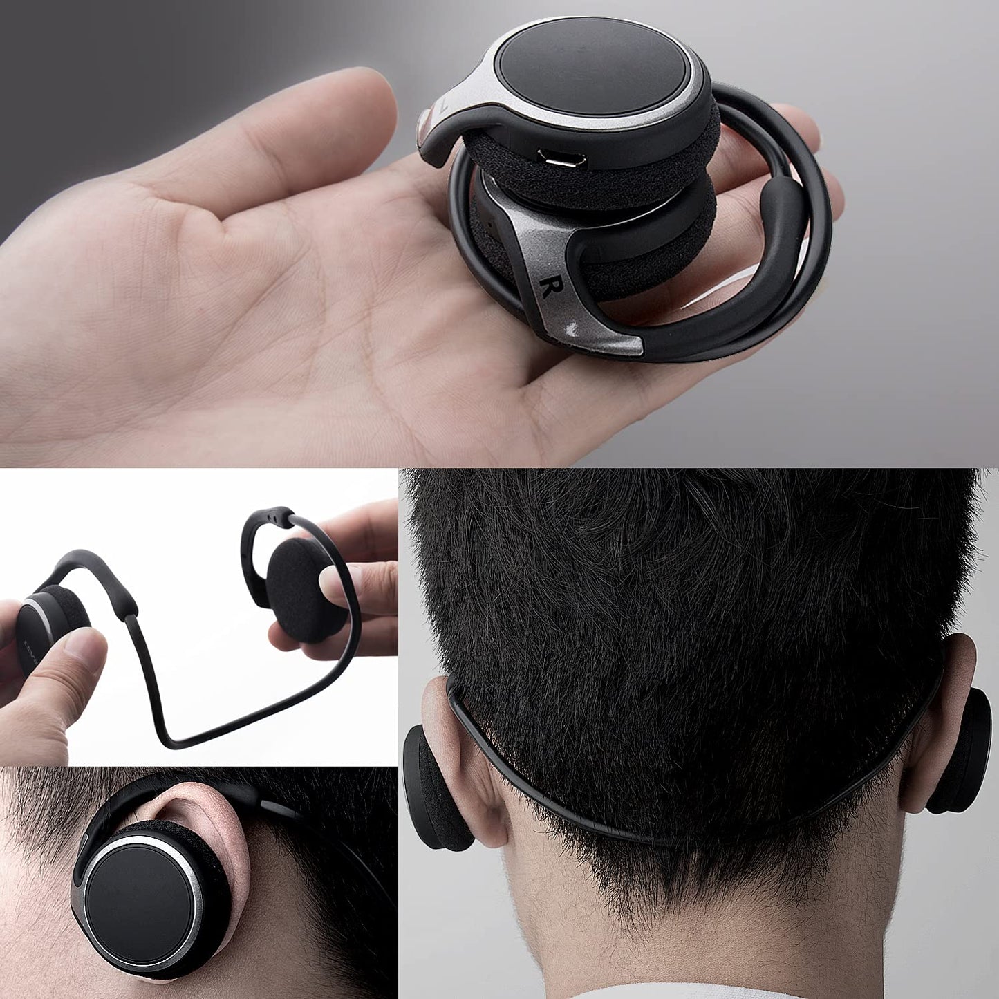 RTUSIA Small Bluetooth Headphones Wrap Around Head - Sports Wireless Headset with Built in Microphone and Crystal-Clear Sound, Foldable and Carried in The Purse, and 12-Hour Battery Life, Black
