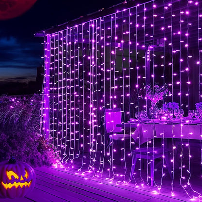 Dazzle Bright 300 LED Christmas Curtain String Lights, 8 Modes, Waterproof, Purple, Model CL-300CC