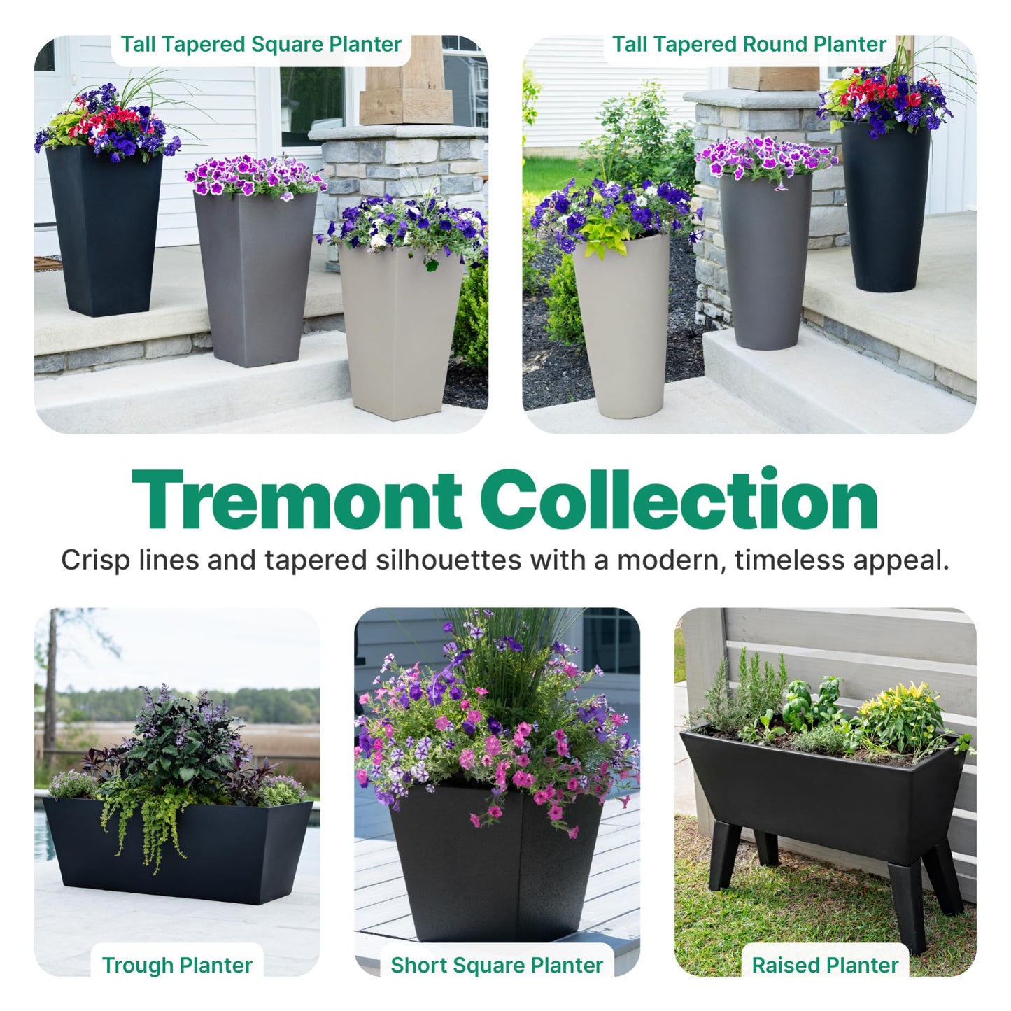 Step2 Tremont Tall Square Tapered Planter, 28" 2-Pack, Indoor/Outdoor Plants, Efficient Drainage, Durable Resin, Dark Cedar