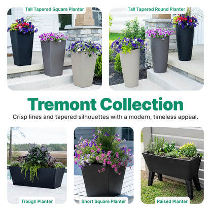 Step2 Tremont Tall Square Tapered Planter, 28", Indoor/Outdoor Plants, Efficient Drainage, Durable Resin, Onyx Black