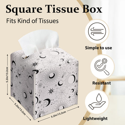 Space Galaxy Tissue Box Cover, Black Celestial Pattern Tissue Box Holder-Waterproof Leather, Desktop Decor for Living Room Vanity Office, Aesthetic Home Decor, Gift for Women & Friend-A18