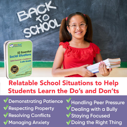 52 Essential Social Situations - Social Skills Activities for Kids (3-6th Grade) - Social Emotional Learning & Growth Mindset for Family, Classroom, Counseling - Conversation Card Games for Kids 8-12