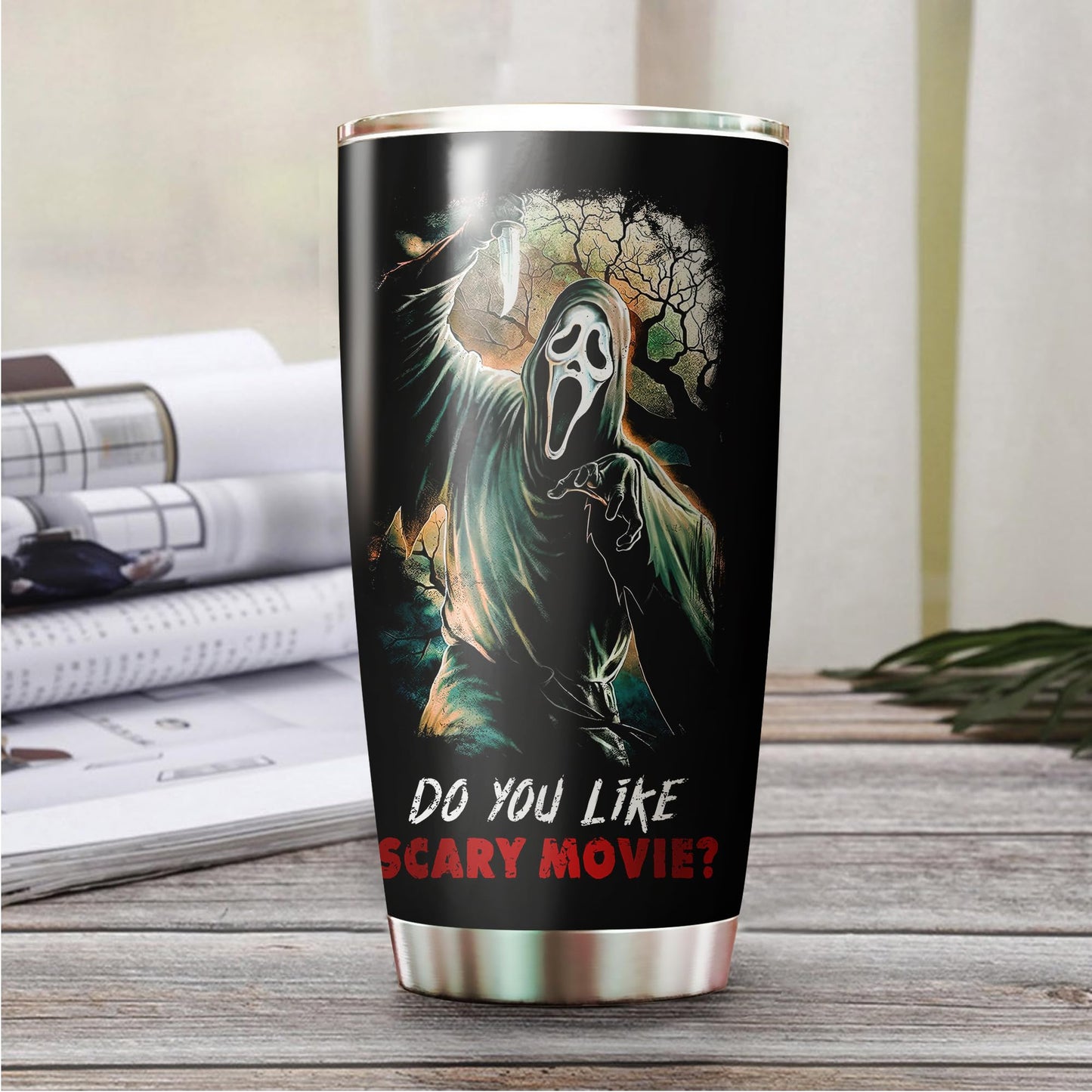 Horror Movie Character Inspired Tumbler 20 Oz, My Level Of Sarcasm Depends On Yoiur Lavel Of Stupidity Tumbler, Gifts Idea for Horror Movie Fans, Stainless Steel Water Bottle for Hot & Cold Drinks