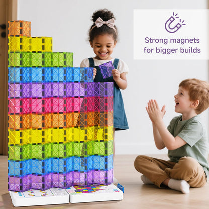 MEIQ 100Pcs Premium Magnetic Tiles Toys Set with Sturdy Iron Case, STEM Educational Building Blocks for Kids Ages 3-5 4-8, Montessori Sensory Toys, Creative Birthday Gifts for Toddler Boys & Girls