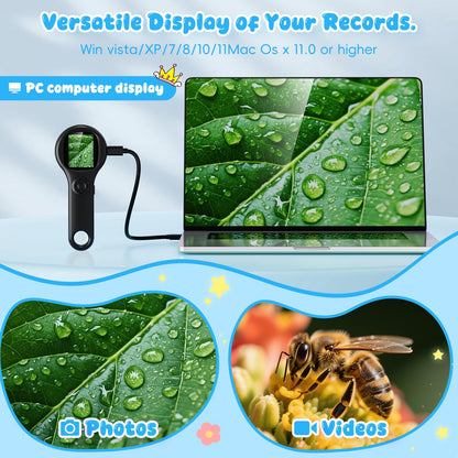 Ashfly Magnifying Glass - Mini LED Pocket Microscope for Kids(5-10 Years) - Educational Science Kit Durable Design - Ideal Gift for Girls (Black)
