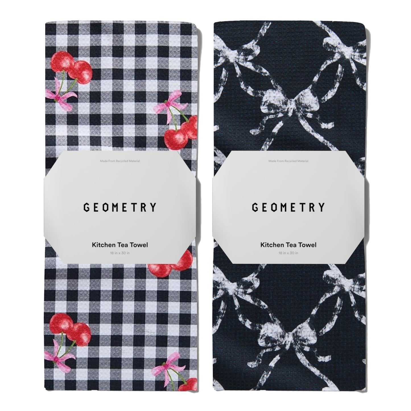 GEOMETRY Kitchen Towels - Quick Dry Microfiber Cloth Dish Towels for Kitchen Drying - Premium Quick Dry Towel - Cherry Bow, 18" x 30" - 2 Pieces