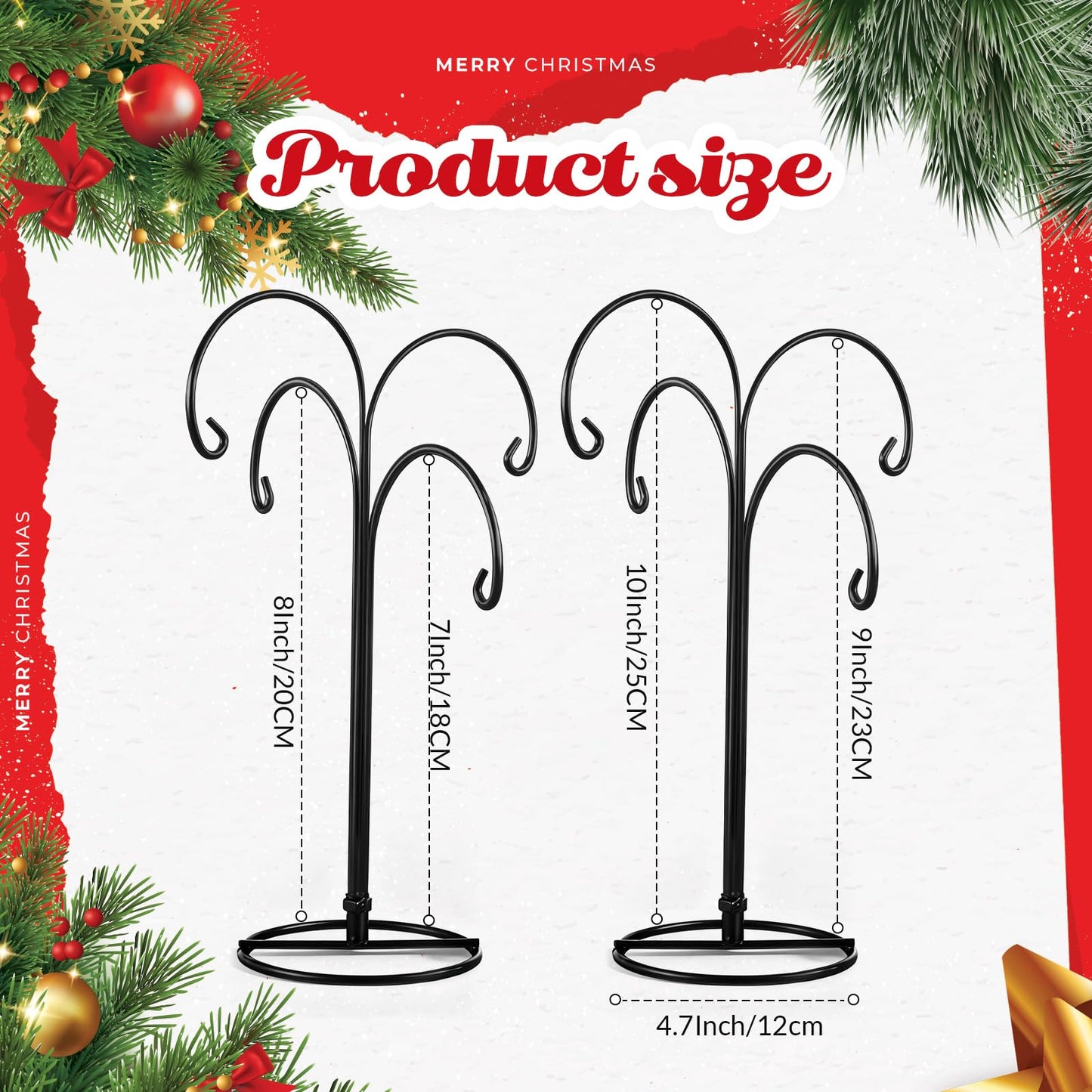 Otoolling 4 Arms Ornament Display Stand Holder 12 Inch Christmas Hanger Hook Dog Cat Glass Ball Bauble for Christmas Wedding Home Office Decoration(Black)