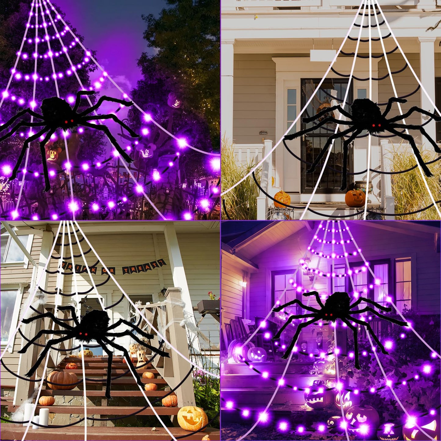 Halloween Decorations Spider Web Lights, 250 LED Purple Lights 19.7FT x 14.8FT Giant Halloween Decorations with 8 Modes Waterproof for Indoor Outdoor House Garden Yard，30" Large Spider Included