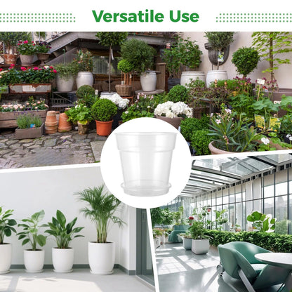 Skdqiee 3 Pcs Clear Nursery Pots Set with Saucers, 11.8 in Plastic Orchid Pots, Large Plant Pot with Drainage Holes, 3.7 Gallon Capacity for Orchids and House Plants
