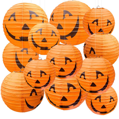 PheiLa Halloween Pumpkin Paper Lanterns Set for Halloween Party Garden Decoration, Multi-Sized, Pack of 12
