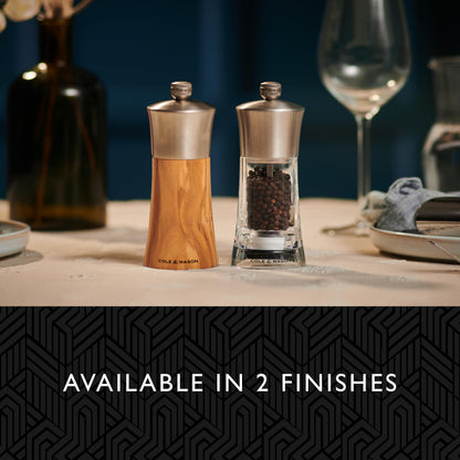 Cole & Mason Bromley Pepper Mill, 6" - Pepper Grinder with Ultra-Sharp Grinding Mechanism - Flavor-Enhancing Pepper Shaker - Refillable Mill with Adjustable Grinding - Olive Wood, Pepper Mill