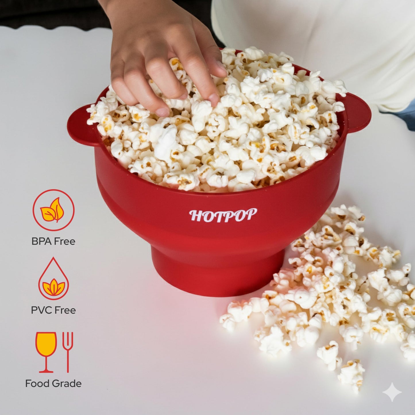 The Orginal HotPop Silicone Popcorn Maker - Microwave Popcorn Popper with Handles - Collapsible Bowl, Heat-Resistant, Easy to Clean, Ideal for Family Movie Nights, 15-Cup Capacity - Red
