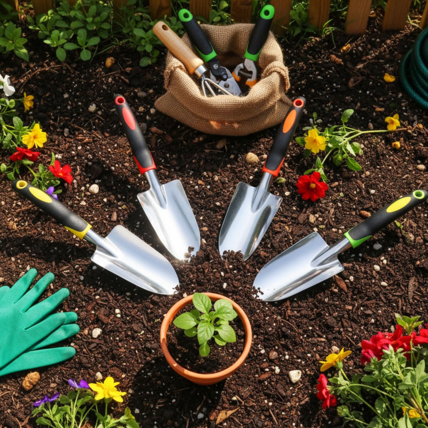 Yaocom 24 Pcs Garden Shovel Aluminum Alloy Heavy Duty Trowel Small Digging Shovels Metal Hand Trowel Spade with Soft Handle for Garden Lawn Yard Planting Tool (Wide Shovel,Yellow,Green,Orange,Red)