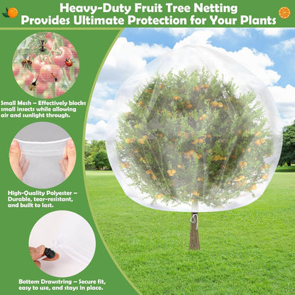 Tetutor 4PCS Fruits Tree Netting, 7.5 x 5.2 ft Large Ultra-Fine Mesh Tree Net for Cicadas with Drawstring,Bird Netting for Fruit Trees, Insect Mesh Neting for Garden Plants