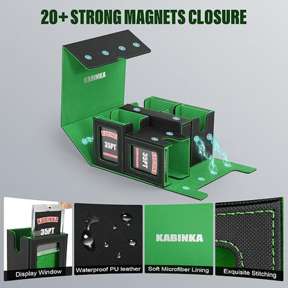 Kabinka Card Deck Box for MTG Commander, Holds 400+ Double-Sleeved Cards, 5 IN 1 Detachable Card Case with Dice Tray, Fits Magic/TCG Cards, 4 Magnetic Card Holders & Dividers (Black Green)