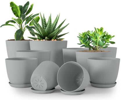 Utopia Home - Plant Pots Indoor with Drainage - 7/6.6/6/5.3/4.8 Inches Home Decor Flower Pots - Pack of 10 Plastic Planters for Indoor Plants, Cactus, Succulents Pot - Grey