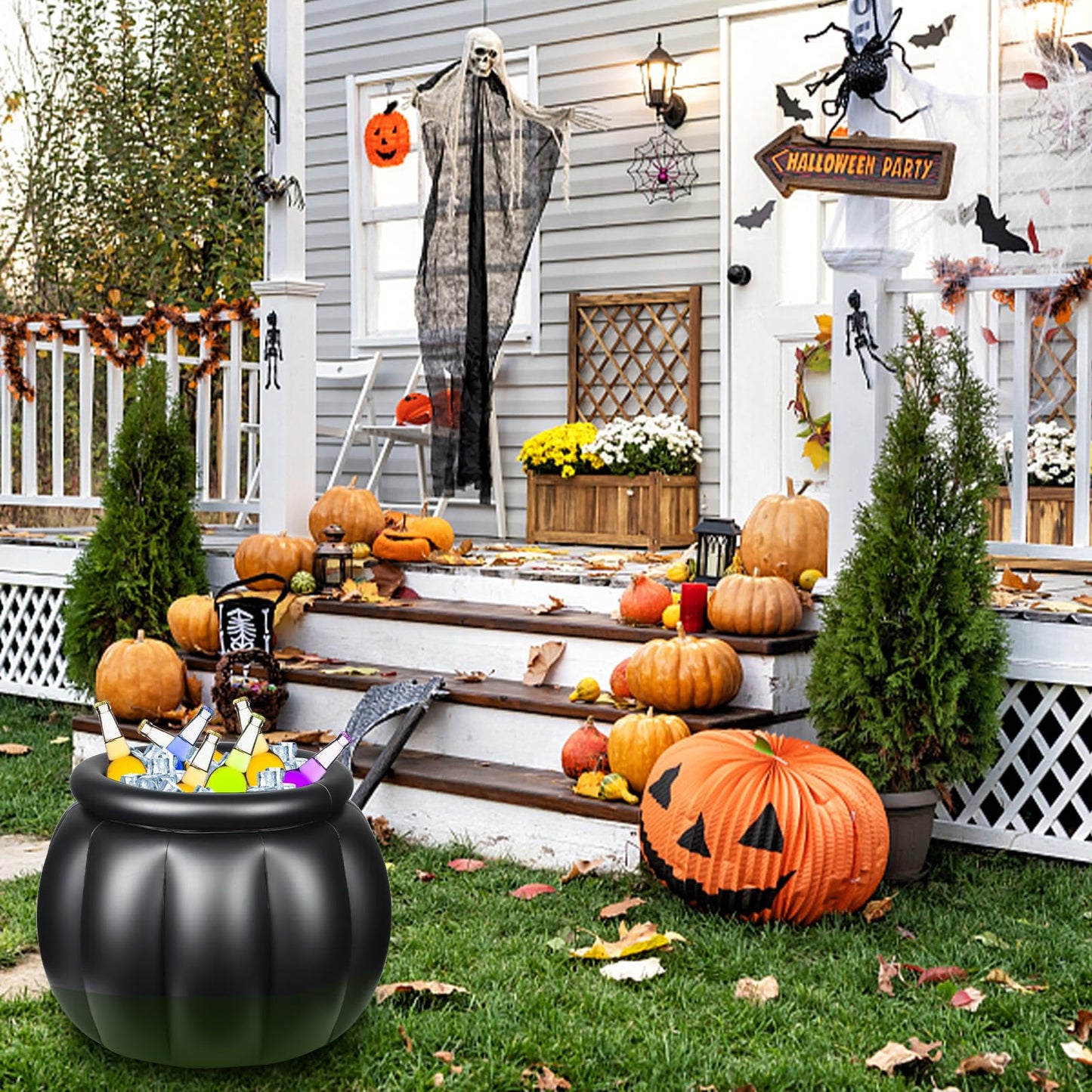 TOYMIS Halloween Inflatable Cooler, 22x18 Inch Witch Cauldron Kettle Large Halloween Cooler for Drinks Giant Black Inflatable Ice Bucket for Halloween Parties Travel