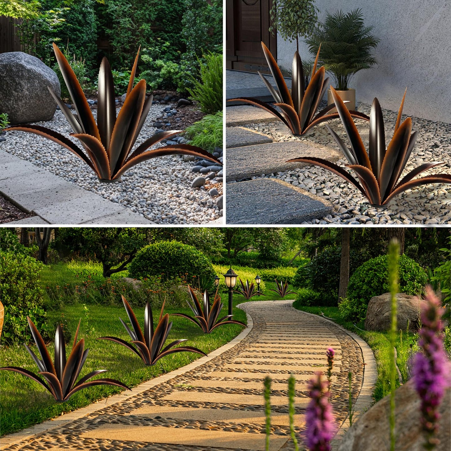 TOMBABY Enlarge Thickened Wind Resistant Metal Agave Garden Art Plant Country Garden Sculpture Statue Outdoor Decoration Agave Metal Plant Courtyard Ornament Gift (2, 12 Leaves Black)