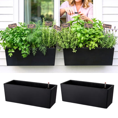 LaLaGreen Wall Planters for Indoor (2 Pack, 20 Inch) Black Self Watering Rectangular Window Planter Box Outdoor with Bracket Wall Mount Vertical Garden Balcony Herb Plant Holder Stylish Flower Pot