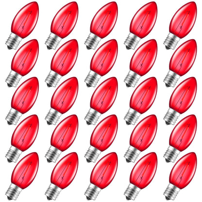 Minetom C9 LED Christmas Light Bulbs, Shatterproof Plastic, 25 Pack, Red