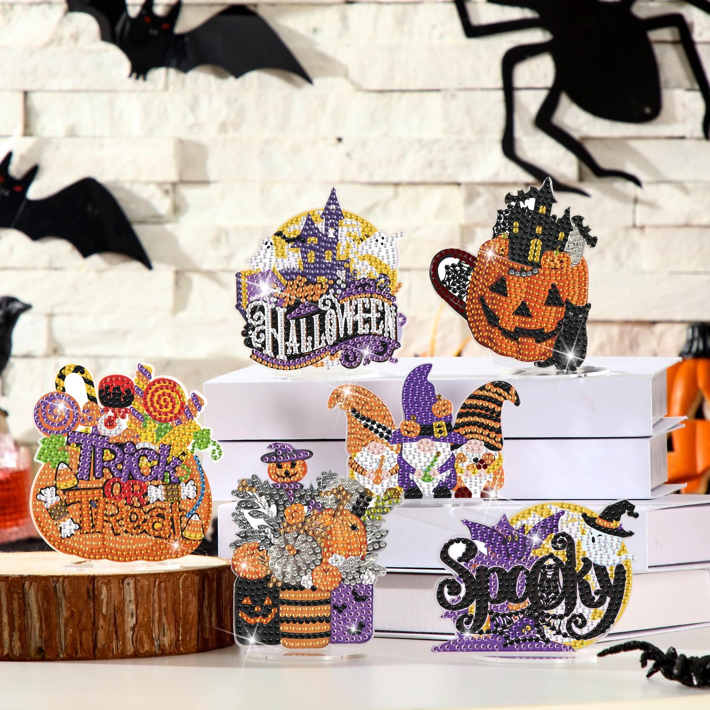 Kosiz 9 Pcs Halloween Diamond Painting Table Decorations Halloween Diamond Art Kits for Adults Double Sided Acrylic Bat Pumpkin Ghost Centerpieces for Tabletop DIY Crafts Gifts Party Decor Home