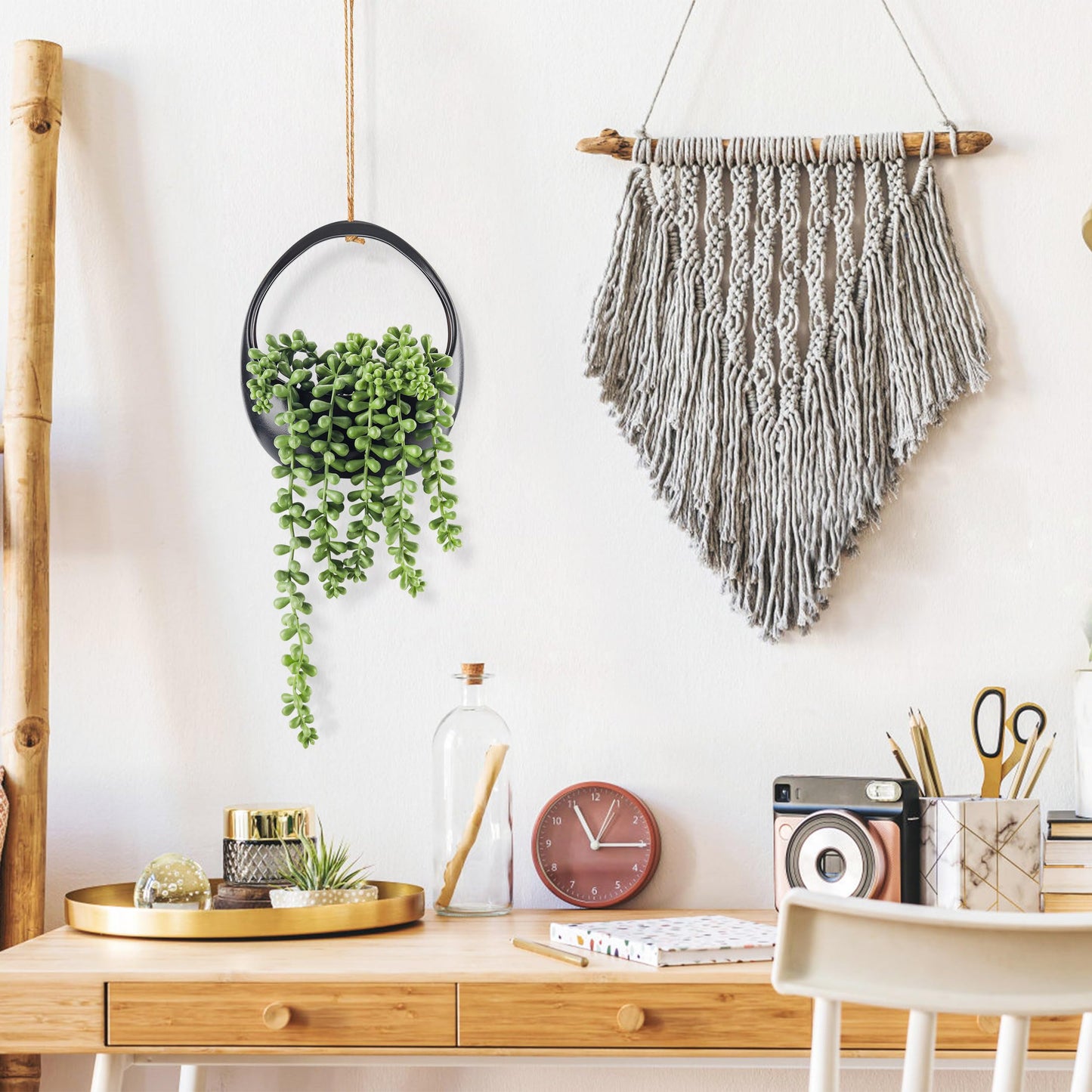 Der Rose 2 Pack Small Fake Hanging Plants with Strings Artificial Succulent Plants Indoor for Black Bathroom Boho Wall Decor